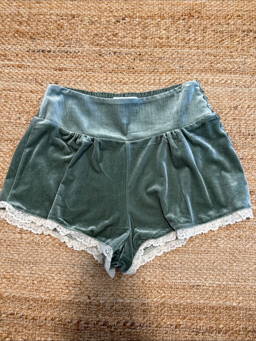 Velvet Lace Trim Sleep Shorts - Green